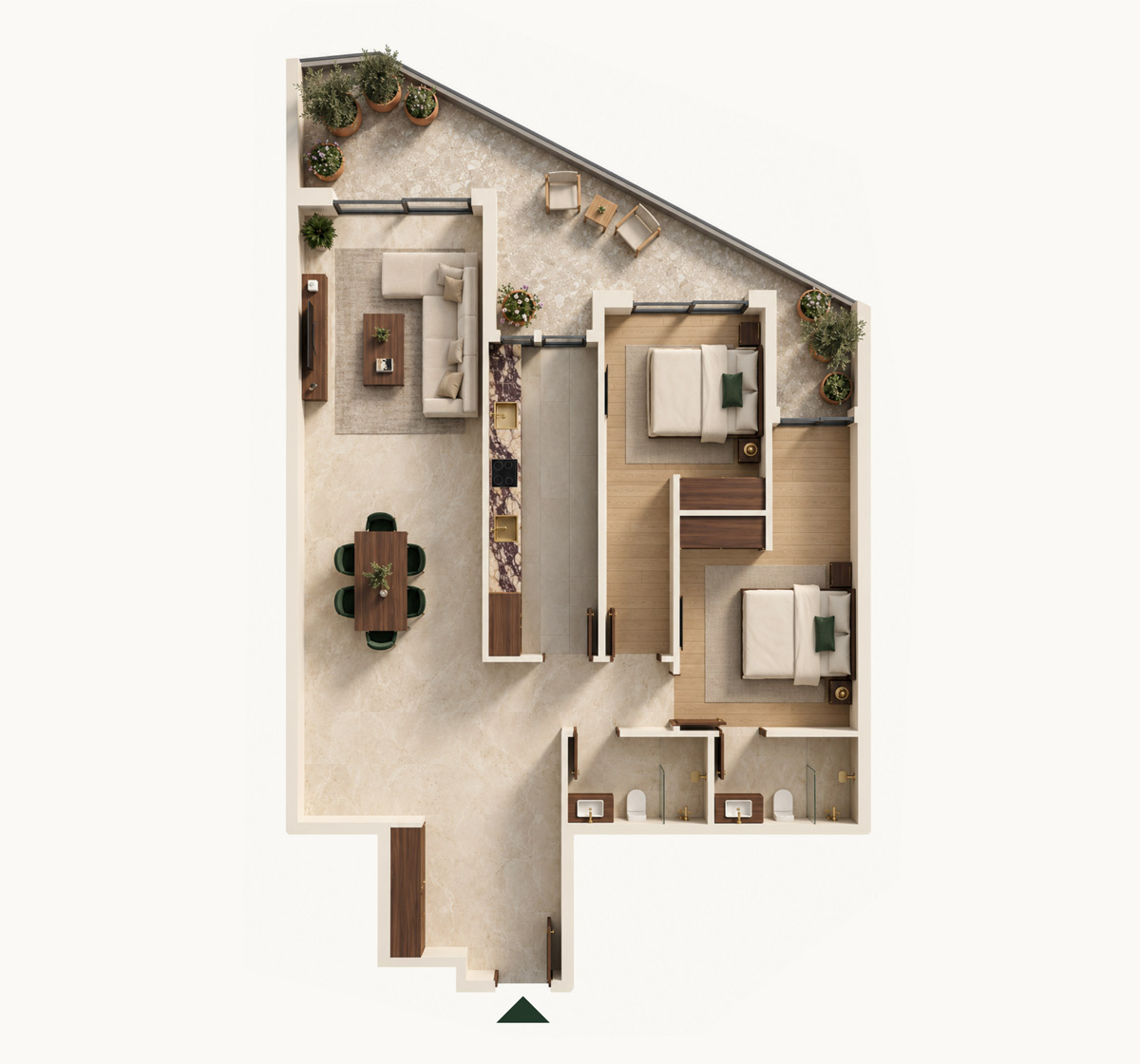 Plan 3D de la typologie Dahlia, Terre de Lys Ghandi